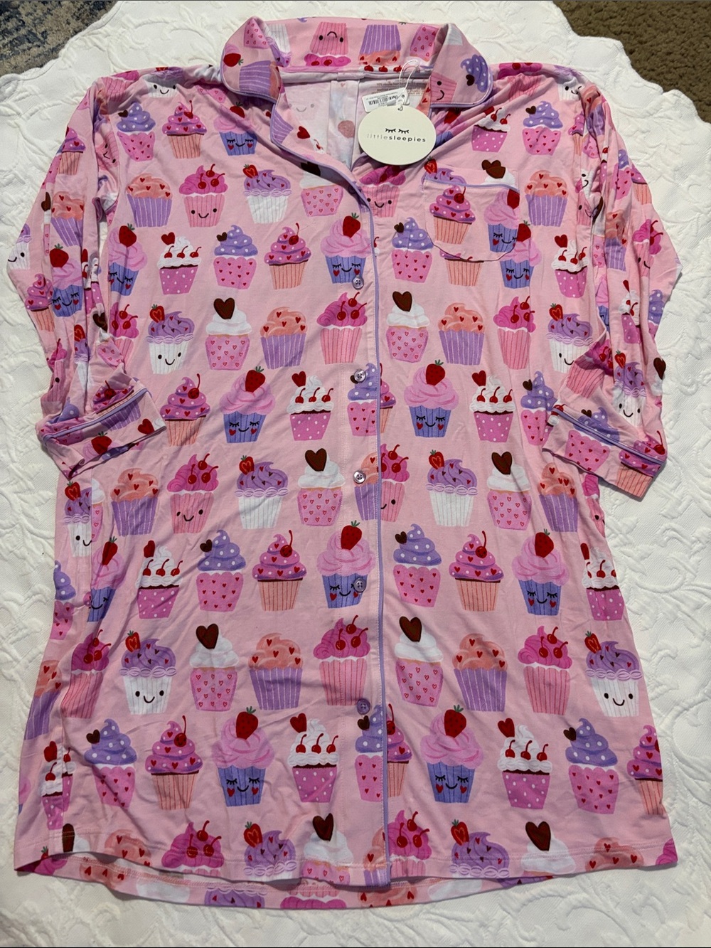 Little Sleepies Pink Cupcake Button-Front Nightgown